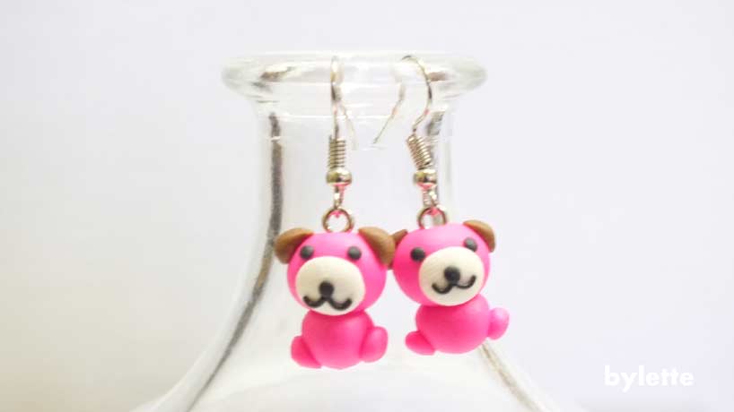 Boucle d'oreille fimo ours Rose